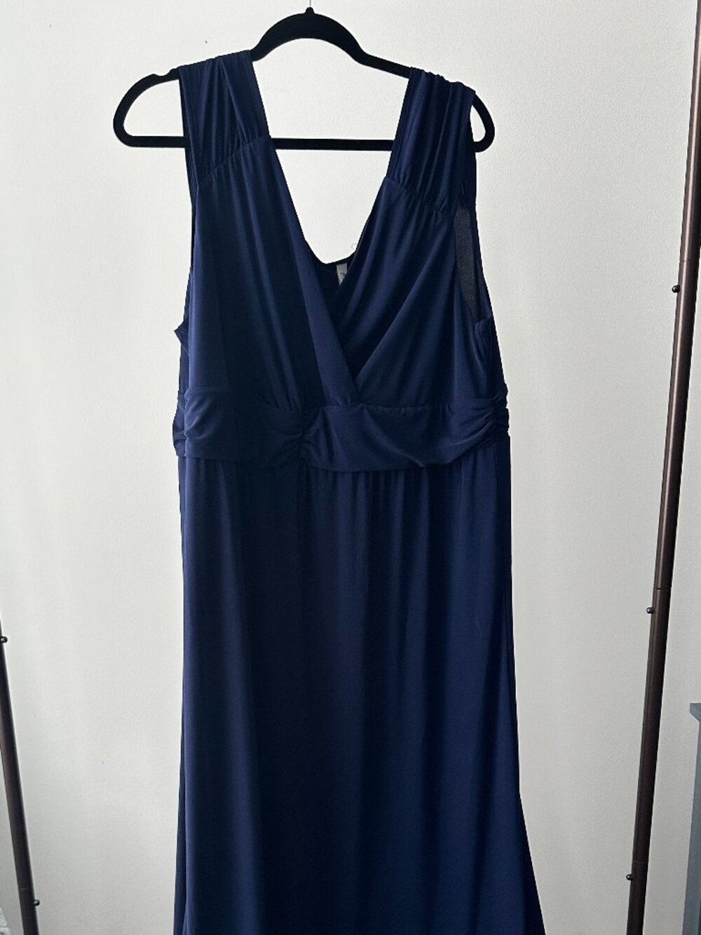 NY Collection Womens Navy Blue Sleeveless Ruched Empire Waist Maxi Dress 3X New